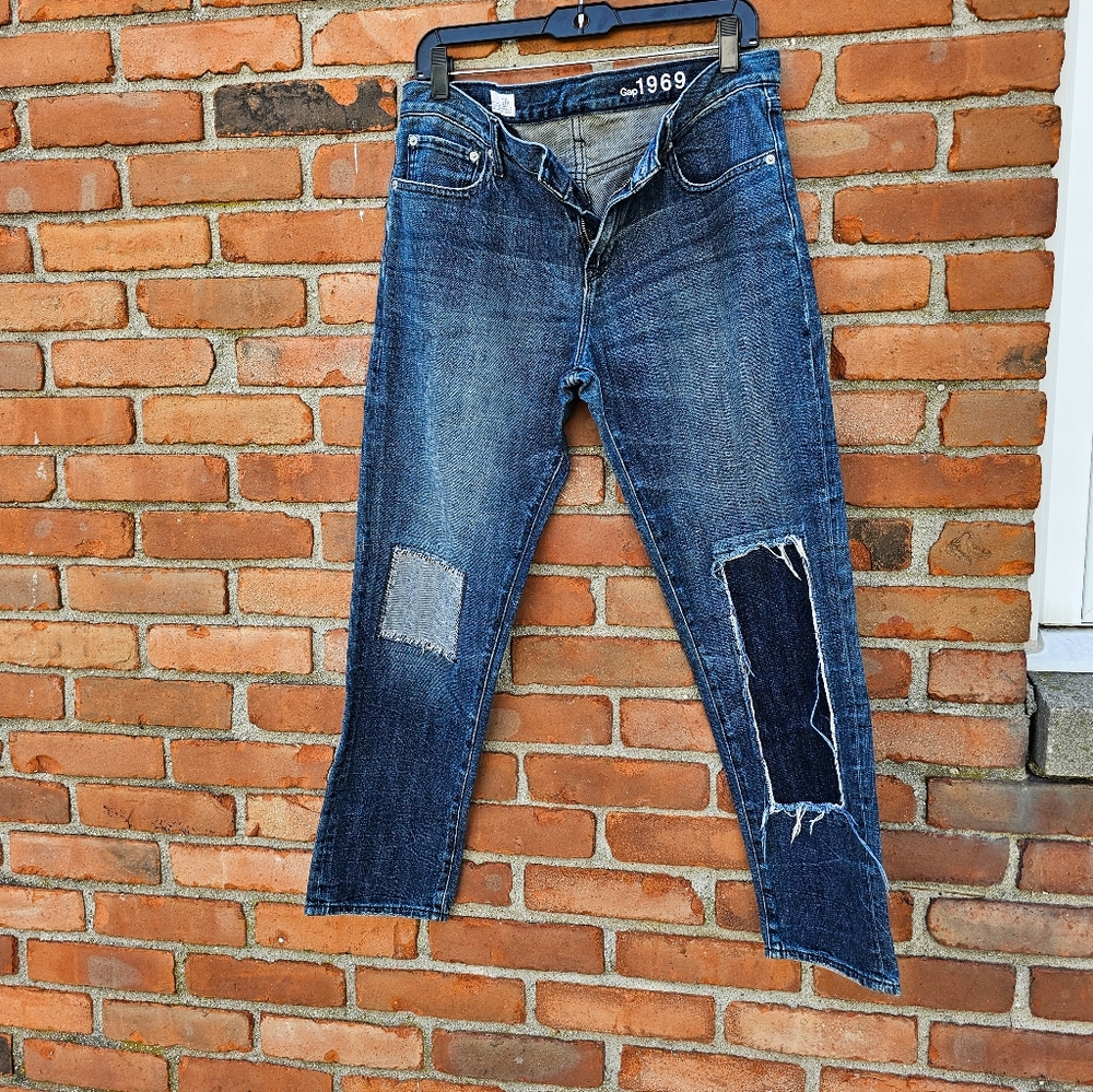 New Gap 1969 Patchwork Distressed Slim Boyfriend … - image 1